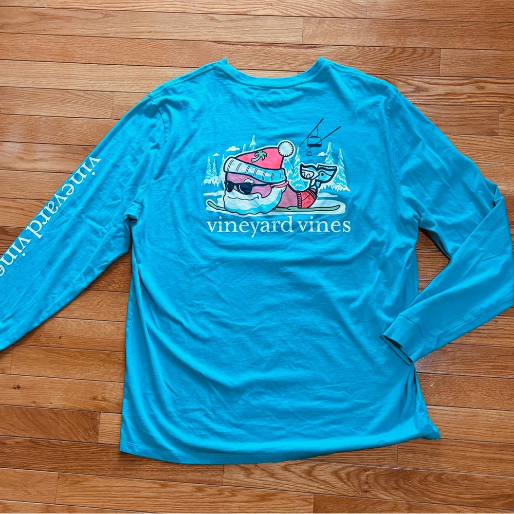 Vineyard Vines Aqua Blue‎ Santa whale Tee size XL